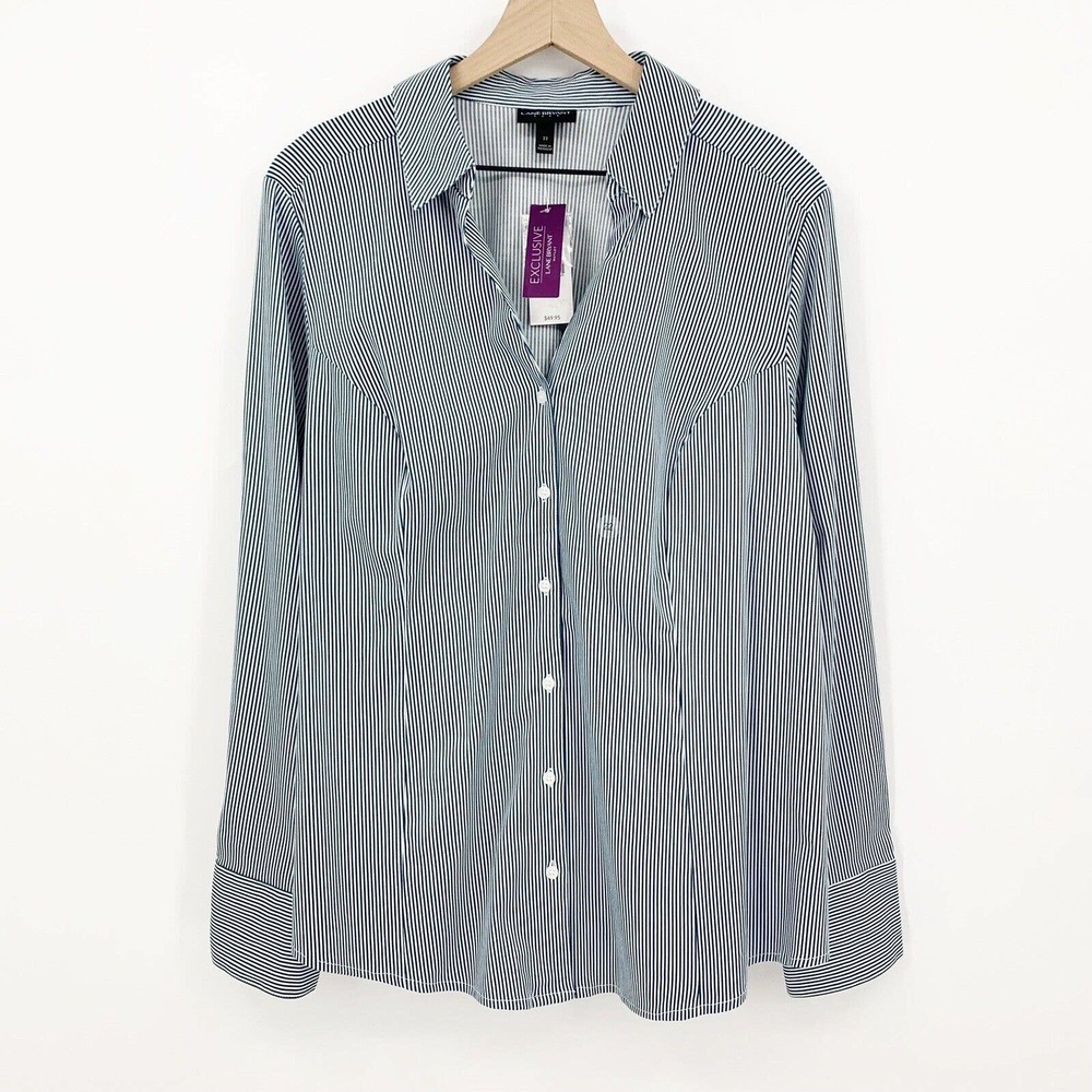 Lane Bryant Outlet Shirt Size 22 Striped Long Sleeve Button Up Collared Stretch